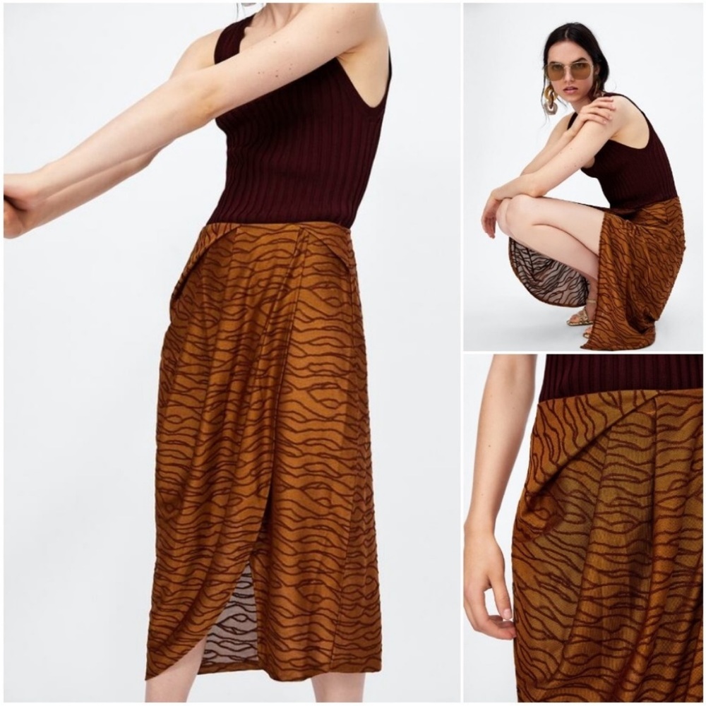 Zara Sarong Jacquard Knee pleated skirt
